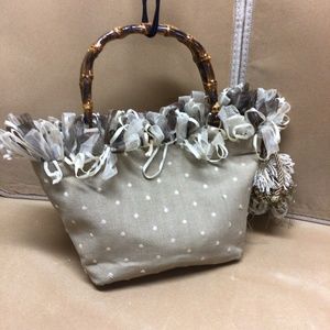 Lula Belle Tote Handbag with Curved Bamboo Handles & Ruffles